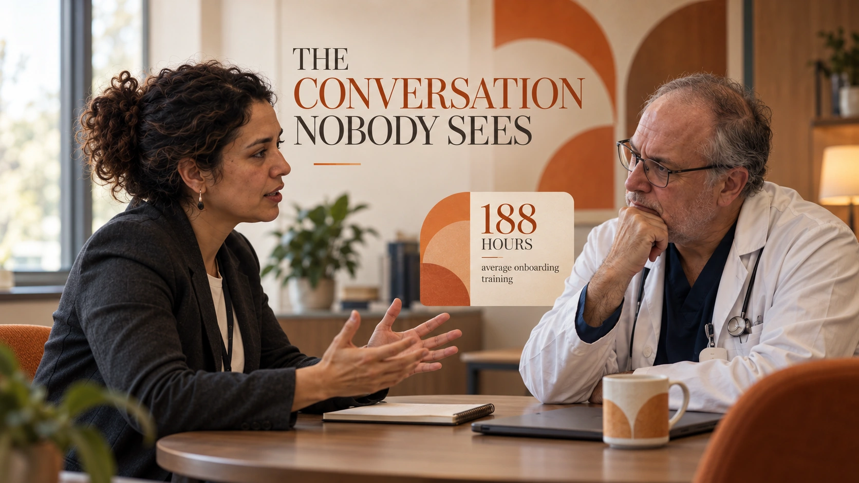 A medical science liaison in conversation with a clinician, illustrating the conversation training metrics miss.